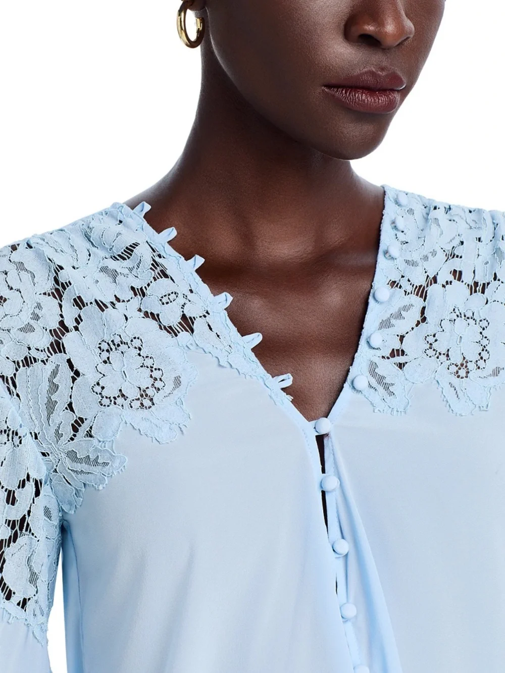 Generation Love Pale Blue Lace Yoke V-Neck Blouse
